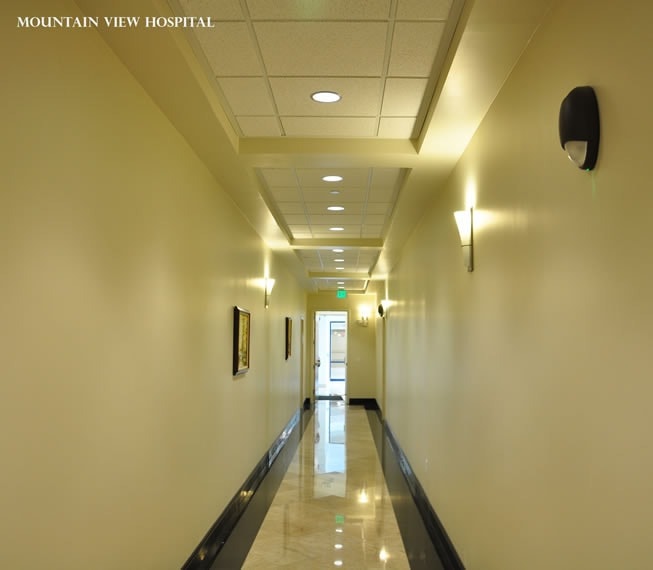 Mountain View Hospital corridor — smooth drywall and ceiling finish